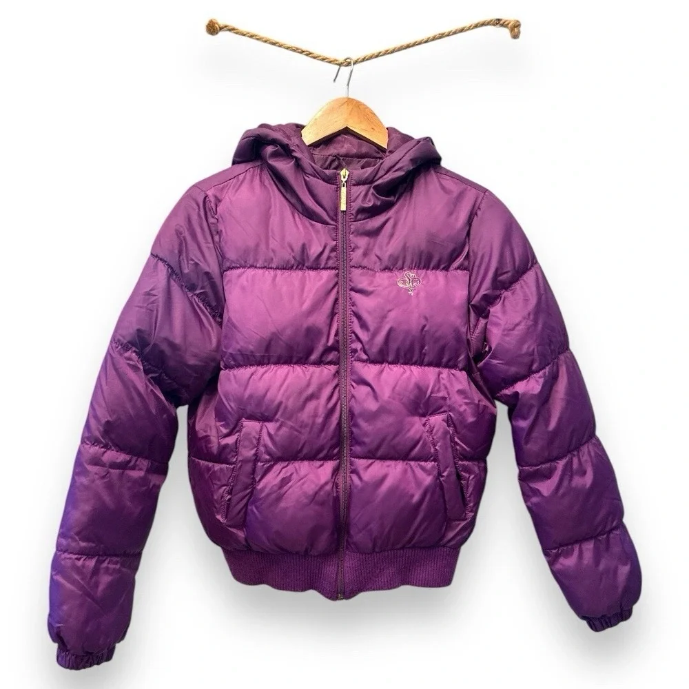 Southpole Kids Purple Hooded Puffer Jacket Quilted Zip Up Winter Coat Logo
